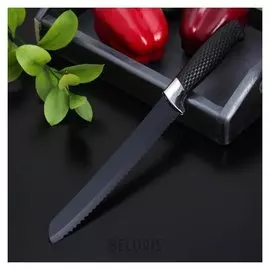 Нож с антиналипающим покрытием доляна «Супер-блэк», лезвие 20 см, хлебный, цвет чёрный