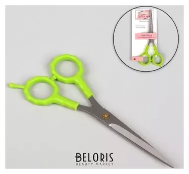 Ножницы парикмахерские с упором, лезвие — 7 см, цвет салатовый/серебряный