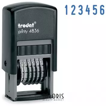 Нумератор 6-разрядный, оттиск 15х3,8 мм, синий, Trodat 4836, корпус черный