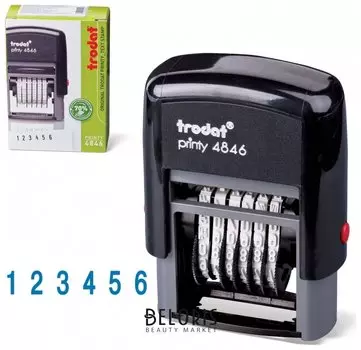 Нумератор 6-разрядный, оттиск 25х4 мм, синий, Trodat 4846, корпус черный