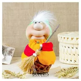 Оберег «Баба-яга», в ступе, с метлой, 18 см