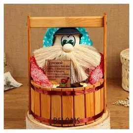 Оберег - домовой "Берендей в кепке, сидит в бочке", H = 28 см, D = 21