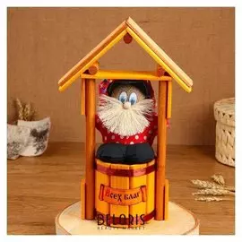 Оберег - домовой "Домовой на бочке, в домике", H = 30 см