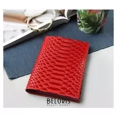 Обложка для автодокументов, крокодил/питон, цвет алый