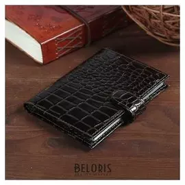 Обложка для автодокументов на кнопке, цвет коричневый крокодил