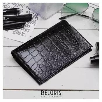 Обложка для паспорта, 5 карманов для карт, крокодил, цвет чёрный