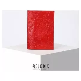 Обложка для паспорта, 9,5*0,3*13,5, нат.мебельная, "Цветы", алый