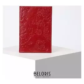 Обложка для паспорта, 9,5*0,3*13,5, нат.мебельная, "Цветы", бордовый