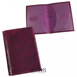 Обложка для паспорта Befler "Гипюр", натуральная кожа, тиснение, фиолетовая