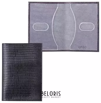 Обложка для паспорта Befler "Ящерица", натуральная кожа, тиснение, черная