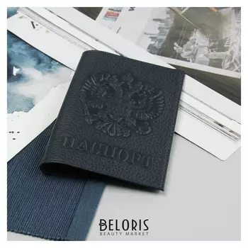 Обложка для паспорта, герб, флотер, цвет синий