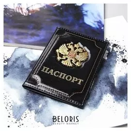 Обложка для паспорта, герб золото, цвет чёрный