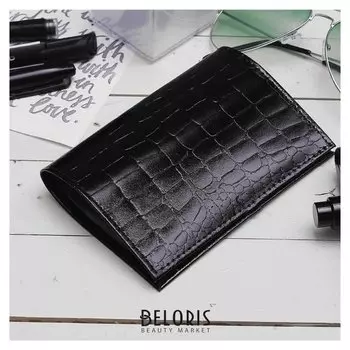 Обложка для паспорта, крокодил, цвет чёрный