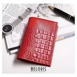 Обложка для паспорта, крокодил, цвет красный