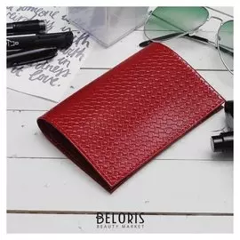 Обложка для паспорта с плетением, 5 карманов для карт, цвет красный