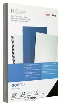 Обложки для переплета картонные GBC черные глянец, А4, 250г/м2,100шт/уп.