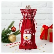 Одежда на бутылку «Снеговик колпак и шарф с рисунком», на завязках