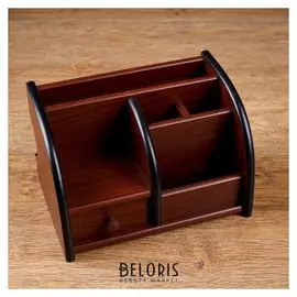 Органайзер 5 секций, 1 выдвижной ящик, серия зебрано с кантом темным, 14*21см