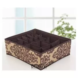 Органайзер для белья 35×30×12 см "Вензель", 18 ячеек, цвет коричнево-бежевый