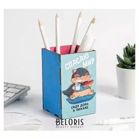 Органайзер для канцтоваров "Спасаю мир…" котик, 6,5 х 10,5 см