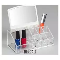 Органайзер для маникюрных/косметических принадлежностей, с зеркалом, 9 секций, 17,3 × 9,5 × 15,5 см, цвет прозрачный