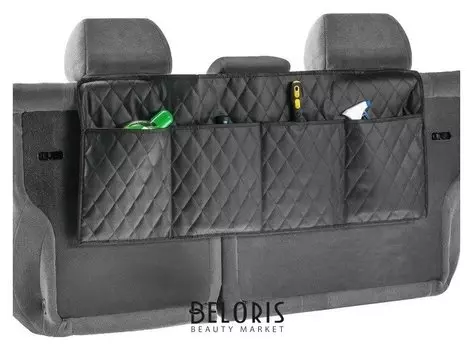 Органайзер на спинку сидения в багажник, экокожа, ромб, черный, размер 95х40 см