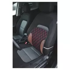 Ортопедическая спинка на сиденье усиленная, 38x39 см, черная с красной строчкой