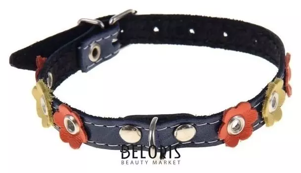 Ошейник кожаный двухслойный, 30 х 1,2 см, с цветком, микс цветов
