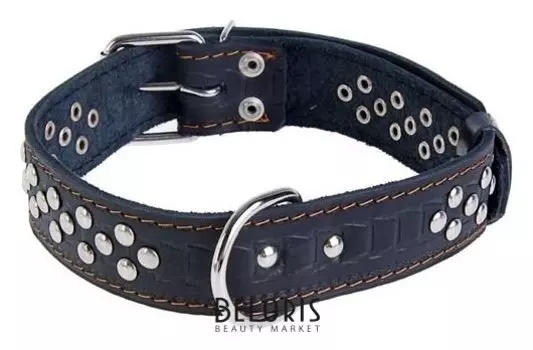 Ошейник кожаный тисненый однослойный, 65 х 3,5 см, клепаный, микс цветов