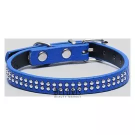 Ошейник рифленый с 2 рядами клепок, 33 х 1,2 см, синий