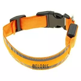 Ошейник с подсветкой и 2 светоотражающими полосами, 38-40 см, 3 режима свечения, оранжевый