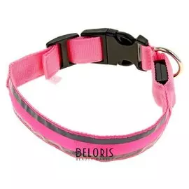 Ошейник с подсветкой и 2 светоотражающими полосами, 38-40 см, 3 режима свечения, розовый