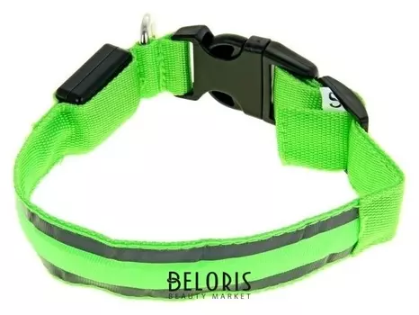 Ошейник с подсветкой и 2 светоотражающими полосами, 38-40 см, 3 режима свечения, зеленый