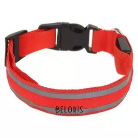 Ошейник с подсветкой и 2 светоотражающими полосами, размер М, 3 режима свечения, красный