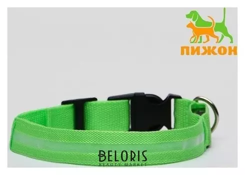 Ошейник с подсветкой, M, 40-45 см, 3 режима свечения, зеленый