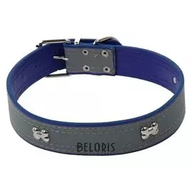 Ошейник широкий со светоотражающей полосой и косточками, 66 х 3,5 см, синий