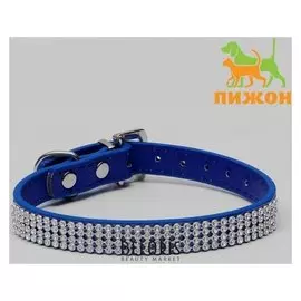 Ошейник со стразами в 4 ряда и стразы на пряжке, 40 х 1,5 см, синий
