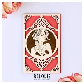 Открытка деревянная "Девушка с тюльпанами!" красная, 9 х 14 см