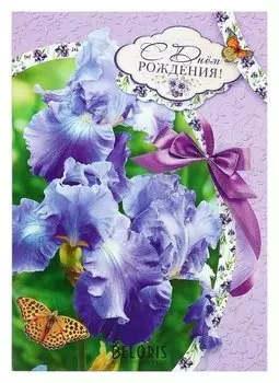 Открытка объемная "С днём рождения!" ирис, А3