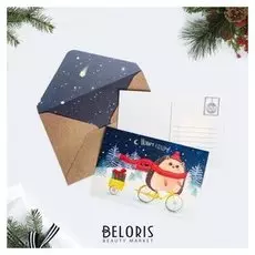 Открытка поздравительная с конвертом «Новогодний ежик», 10 х 15 см