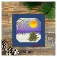 Открытка "С новым годом!" ручная работа, бархатный картон, зимний пейзаж