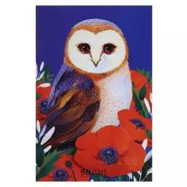 Открытка "Сова" накладной элемент, цветы