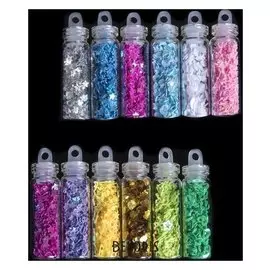 Пайетки для ногтей «Звёздочки, сердечки», 12 бутылочек