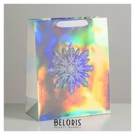Пакет голографический вертикальный «Снежинка», 26 × 32 × 12 см