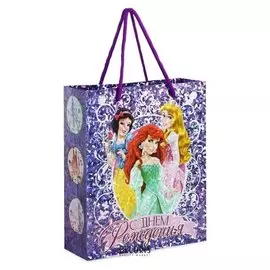 Пакет голография вертикальный "С днем рождения!", принцессы, 18 X 23 см