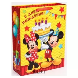 Пакет ламинат вертикальный "С днем рождения!", микки маус, 31х40х11 см