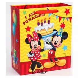 Пакет ламинат вертикальный "С днем рождения!", микки маус, 23х27х11,5 см