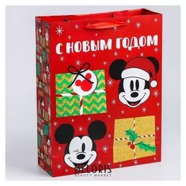 Пакет ламинат вертикальный "С новым годом!", 31х40х11 см, микки маус