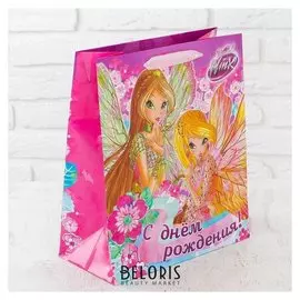 Пакет ламинированный "Поздравляю с днем рождения!", феи винкс, 31 х 40 х 11 см