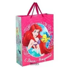 Пакет ламинированный вертикальный "С днем рождения", принцесса: ариэль, 23 х 27 х 11.5 см